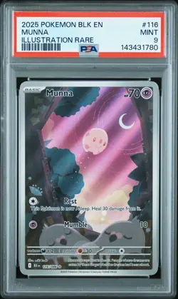 2025 POKEMON BLK EN-BLACK BOLT ILLUSTRATION RARE #116 MUNNA PSA 9 - Image 1
