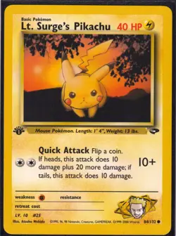 Lt. Surge's Pikachu 84/132 C Gym Challenge Pokemon 1st Edition NM/M - Image 1