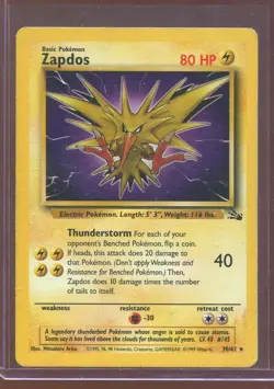 Zapdos 30/62 Non Holo Rare Fossil Pokemon Card Unlimited MP - Image 1