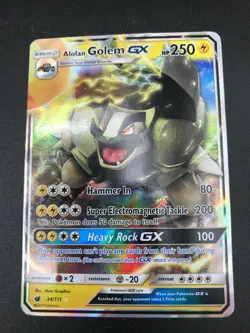Alolan Golem GX 34/111 ULTRA RARE SM Crimson Invasion Pokemon Card HOLO NM 2017 - Image 1