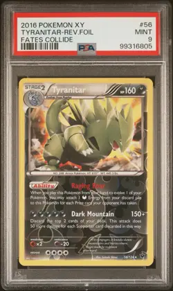 2016 POKEMON XY FATES COLLIDE #56 TYRANITAR-REVERSE FOIL PSA 9 - Image 3