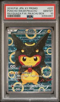 PSA 10 PONCHO PIKACHU 231/XY-P | Shiny Rayquaza Full Art Graded Pokemon Card DS - Image 1