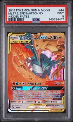2019 POKEMON SUN & MOON HIDDEN FATES #44 MOLTRES & ZAPDOS & ARTICUNO GX PSA 9 - Image 1