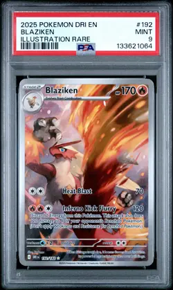 2025 POKEMON DRI EN-DESTINED RIVALS ILLUSTRATION RARE #192 BLAZIKEN PSA 9 - Image 1