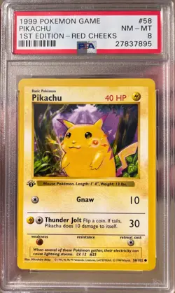 Pokemon Pikachu Base Set Shadowless 1st Edition Red Cheeks #58 PSA 8 - Image 1