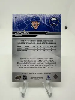 Zach Benson Signed Autograph 2024-25 Upper Deck Card #24 Buffalo Sabres - Image 2