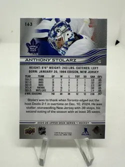 Anthony Stolarz Signed Autograph 2025-26 Upper Deck Card #163 Ducks Maple Leafs - Image 2