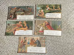 5-Curtis Davis & Co Welcome Soap- Sled/Fish/Drug/Romance-Trade Cards. P658 - Image 1
