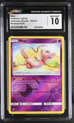 ✨✨ LOW POP CGC 10 2019 Mew 76/214 Unbroken Bonds Reverse Holo Pokemon Card - Image 1