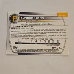 Bowman 2024 Chrome Prospects Konnor Griffin BCP-86 Pittsburgh Pirates Card - Image 2