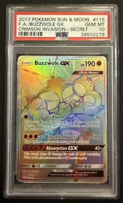 PSA 10 BUZZWOLE GX 115 SECRET CRIMSON INVASION POKEMON 2017 - Image 1