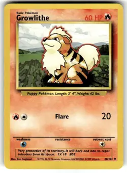 GROWLITHE 42/130 UNCOMMON BASE SET 2 POKEMON NM - Image 1