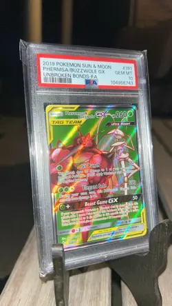 2019 Pokemon Pheromosa & Buzzwole GX #192/214 Unbroken Bonds Gem Mint PSA 10 - Image 1