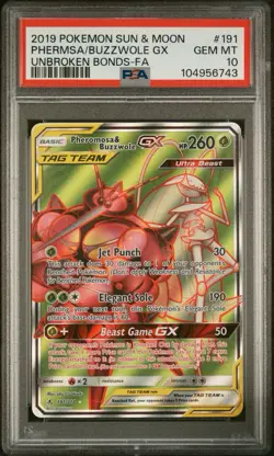 2019 Pokemon Pheromosa & Buzzwole GX #192/214 Unbroken Bonds Gem Mint PSA 10 - Image 2
