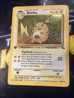 Pokemon Raichu Holo Rare 1st Edition 14/62 Fossil 90 HP English 1999 - Image 1