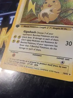 Pokemon Raichu Holo Rare 1st Edition 14/62 Fossil 90 HP English 1999 - Image 2