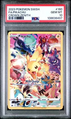2023 POKEMON SWORD & SHIELD CROWN ZENITH #160 FULL ART/PIKACHU PSA 10 - Image 1