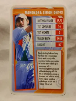 Mahendra Singh Dhoni MS Dhoni 1 single trading card Cricket Top Trumps 2009 VGC - Image 2