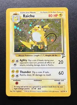 Pokemon TCG Raichu Base Set 2 Holo Unlimited Holo Rare Card 16/130 LP - Image 1