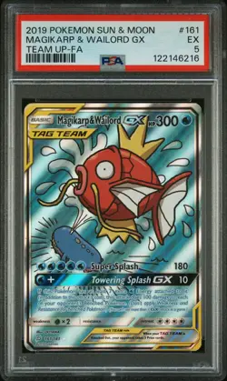 Pokemon Sun & Moon Magikarp & Wailord GX Team Up Full Art PSA 5 - Image 1