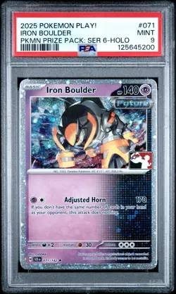 2025 POKEMON PLAY! POKEMON PRIZE PACK: SER 6 HOLO #071 IRON BOULDER PSA 9 - Image 1