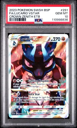2023 Pokemon Lucario VSTAR #SWSH291 Full Art PSA 10 GEM MINT Crown Zenith Promo - Image 1