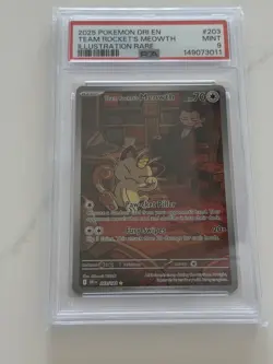 2025 POKEMON DESTINED RIVALS TEAM ROCKET'S MEOWTH #203 ILLUSTRATION RARE PSA 9 - Image 1