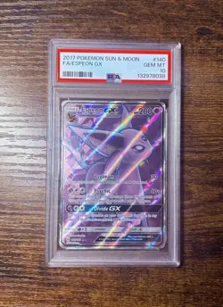 2017 ESPEON GX SUN & MOON FULL ART POKEMON TCG PSA 10 GEM MINT #140 - Image 1