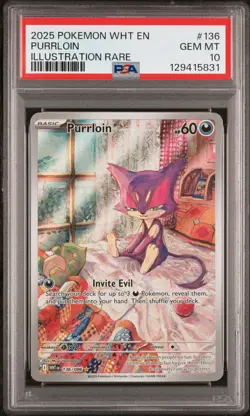 2025 POKEMON WHT EN-WHITE FLARE ILLUSTRATION RARE #136 PURRLOIN PSA 10 - Image 1