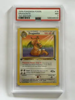 1999 Pokemon Fossil Dragonite 1st Edition 19/62 PSA 7 New Grade - Image 1