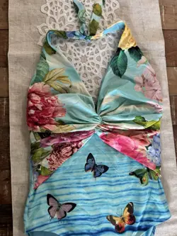 Johnny Was One Piece Swimsuit Butterfly Floral Halter Twist Front Size M - Image 2