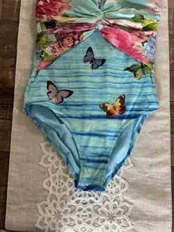 Johnny Was One Piece Swimsuit Butterfly Floral Halter Twist Front Size M - Image 3