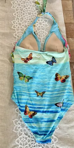 Johnny Was One Piece Swimsuit Butterfly Floral Halter Twist Front Size M - Image 5