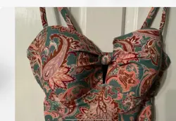 🌸Shade & Shore Teal Rust Paisley Adj Straps1 Piece Swim Bathing Suite Size L 🌸 - Image 4