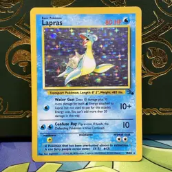 Pokemon TCG Lapras Fossil Holo Unlimited Rare Card 10/62 Vintage MP - Image 1