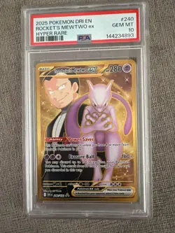 Pokemon PSA 10 Team Rocket's Mewtwo ex Gold 240 Destined Rivals - Image 1