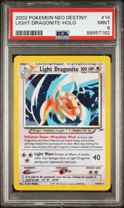 2002 POKEMON NEO DESTINY #14 LIGHT DRAGONITE-HOLO PSA 9 - Image 1