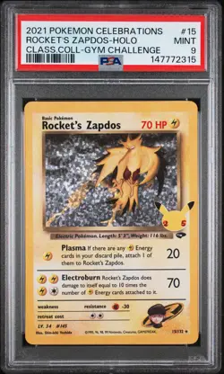 2021 POKEMON CELEBRATIONS CLASSIC COLLECTION #15 ROCKET'S ZAPDOS-HOLO PSA 9 - Image 1