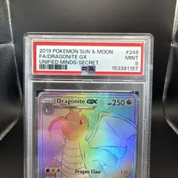 2019 Pokemon Sun & Moon Unified Minds Dragonite #248 Secret Full Art PSA 9 - Image 4