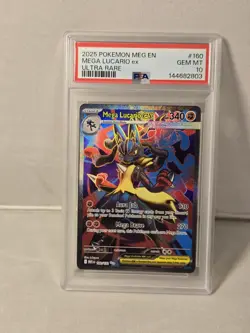 2025 POKEMON MEG EN-MEGA EVOLUTION ULTRA RARE #160 MEGA LUCARIO EX PSA 10 - Image 1