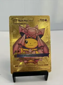 Pikachu Mega Diancie Cosplay Metal Gold Foil Pokemon Card Fan Art Card HP700 - Image 1