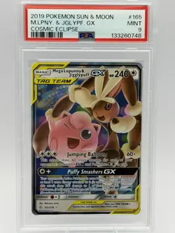 Pokemon Mega Lopunny & Jigglypuff GX 165/236 Sm-Cosmic Eclipse Holo PSA9 - Image 1