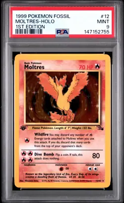 1999 POKEMON FOSSIL 1ST EDITION #12 MOLTRES-HOLO PSA 9 - Image 1
