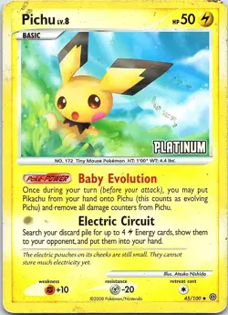 Pokemon 2008 Pichu Stormfront 45/100 Reverse Holo Platinum Stamp Near Mint - Image 1