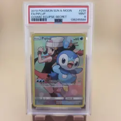2019 POKEMON SUN & MOON COSMIC ECLIPSE SECRET #239 FULL ART/PIPLUP PSA 9 - Image 1