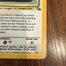 1999 Pokemon Fossil Ditto Holo Rare 3/62 WOTC Near Mint Vintage NM - Image 5