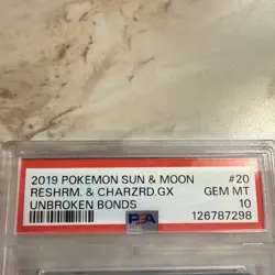 2019 Pokemon Sun & Moon Reshiram Charizard GX Unbroken Bonds #20 PSA 10 GEM MT - Image 5