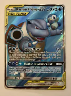 Pokemon Blastoise & Piplup GX 214/236 Sm-Cosmic Eclipse Ultra Rare Full Art Hol… - Image 1