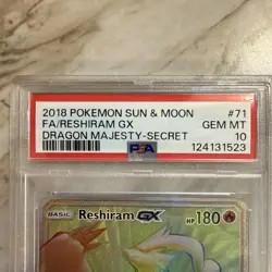 2018 Pokemon Sun & Moon Reshiram GX Dragon Majesty Full Art FA 71/70 PSA 10 GM - Image 5