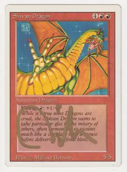 Gold Signed Shivan Dragon MP Revised Artist Melissa Benson 1994 MTG Magic Rare! - Image 1